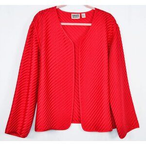 Chico’s Design 100% Silk Woven Women’s Open Front Jacket Red Size 3, ( Xl/16)